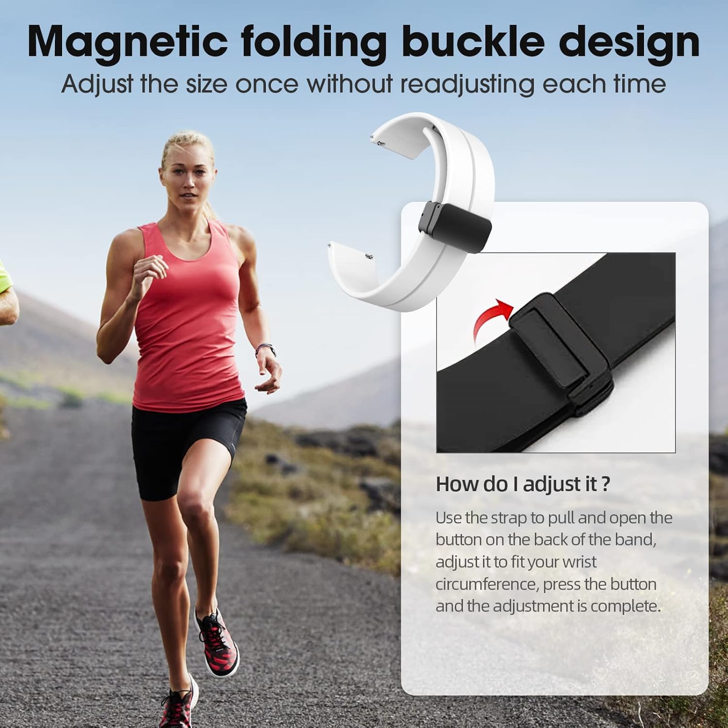 MAKCPOIMER Correas de silicona universales de 0.748 in, 0.787 in y 0.866 in, correas de reloj deportivo de liberación rápida con hebilla plegable