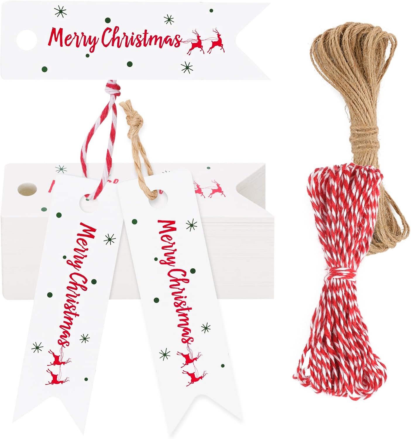 Pequeñas etiquetas de regalo de Navidad, 100 etiquetas de regalo de Navidad con cuerda, mini etiquetas de regalo de papel blanco para regalos de