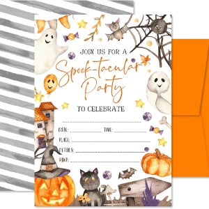 25 invitaciones espeluznantes de Halloween o fiesta de disfraces tarjetas grandes de doble cara de 5 x 7 pulgadas con sobres naranjas, calabaza, 25 invitaciones espeluznantes de Halloween o fiesta de disfraces tarjetas grandes de doble cara de 5 x 7 pulgadas con sobres naranjas, calabaza,