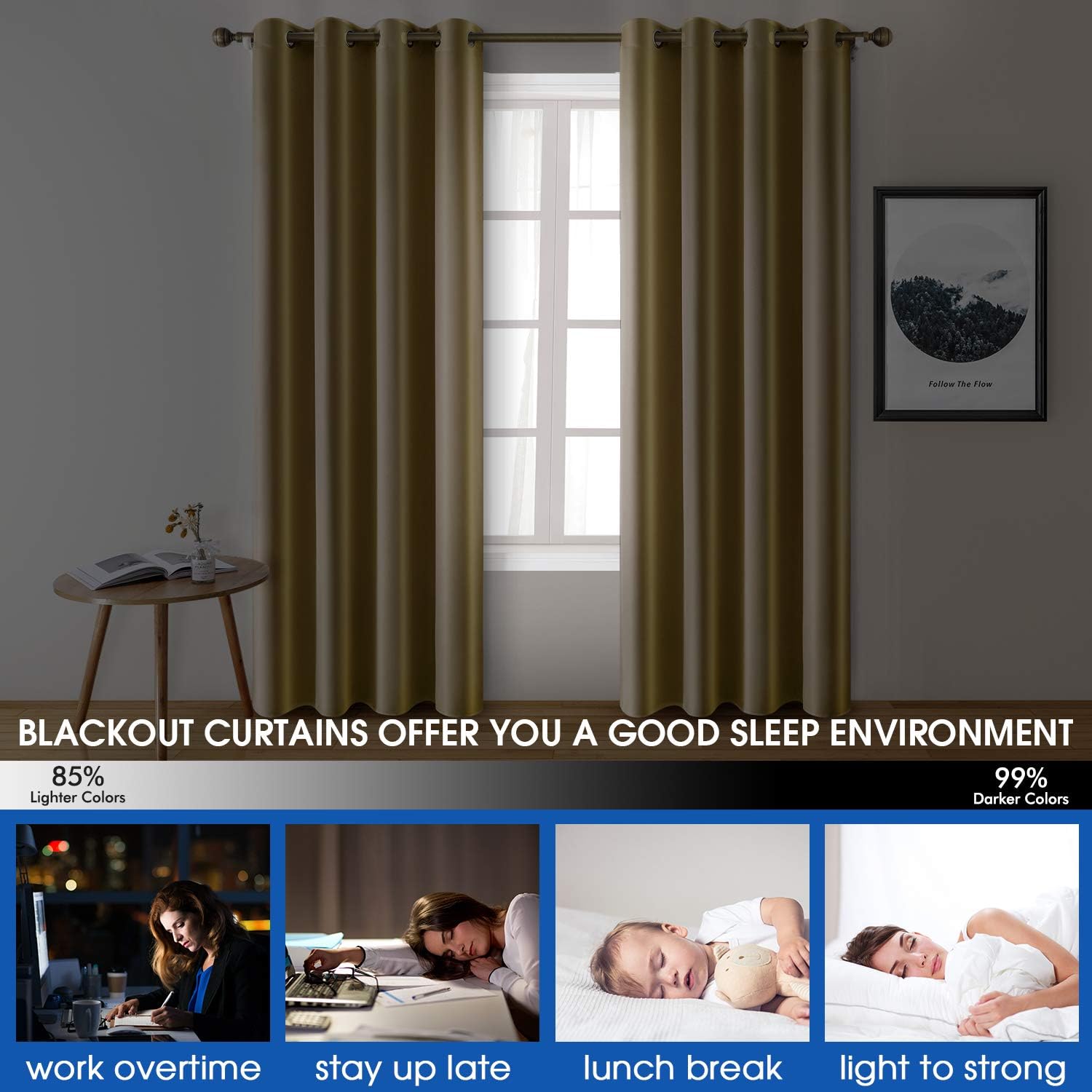 HOMEIDEAS 2paneles de cortina de seda sintética, cortinas opacas para dormitorio