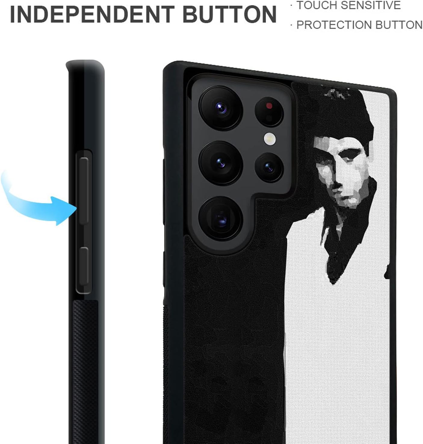 Funda compatible con Samsung Galaxy S22 Ultra, funda para Samsung Galaxy S22 Ultra con patrón de hombre en blanco y negro, para niñas y mujeres,