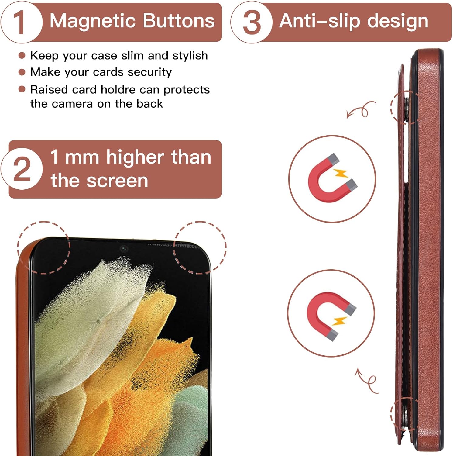 Asuwish Funda de teléfono para Samsung Galaxy S21 Ultra Glaxay S21ultra 5G Funda tipo cartera con protector de pantalla de vidrio templado y soporte
