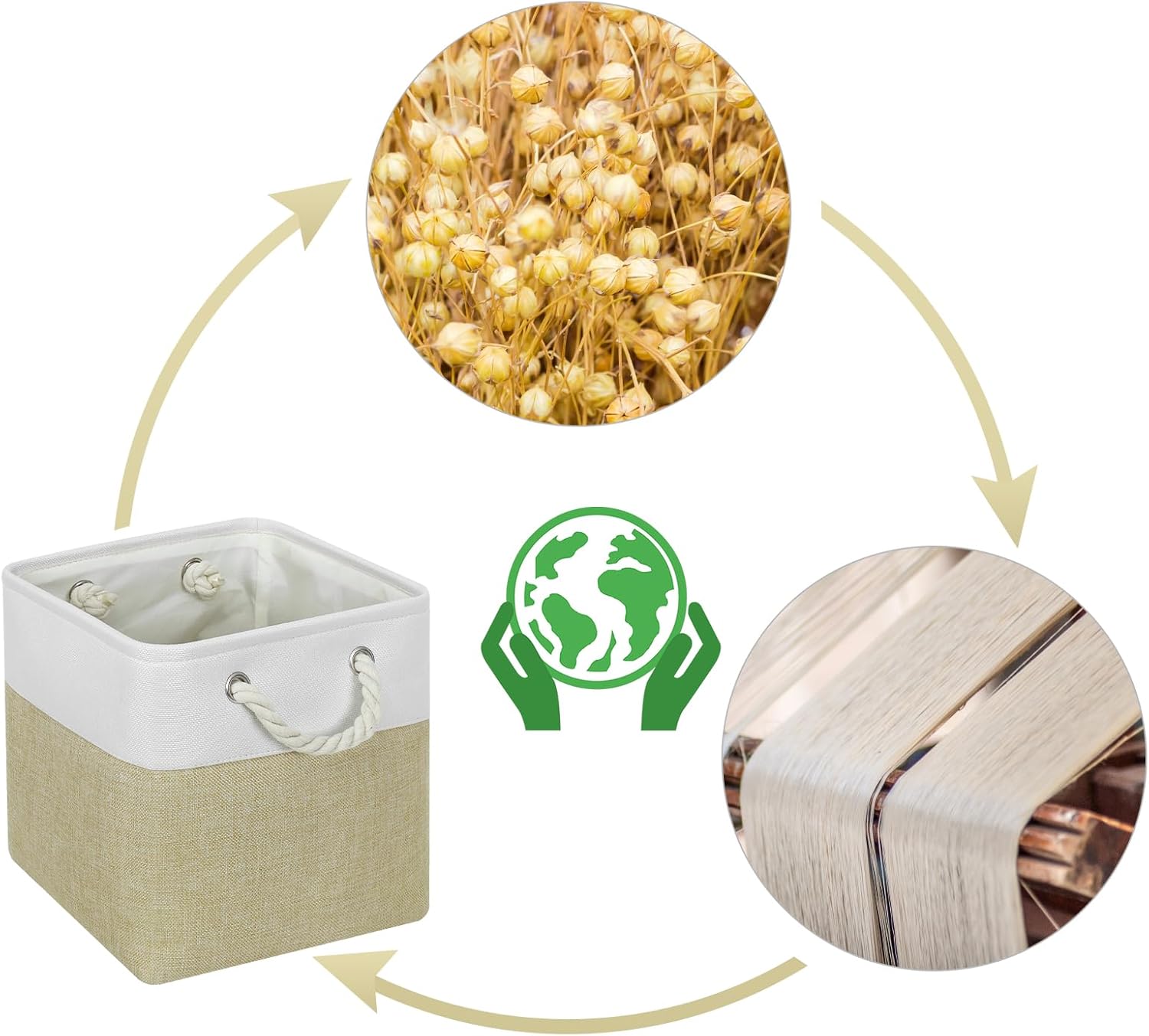 Contenedores grandes de almacenamiento de 11 x 11 pulgadas con asas de algodón para armario, estantes, ropa, juguetes, toallas (blancobeige, paquete