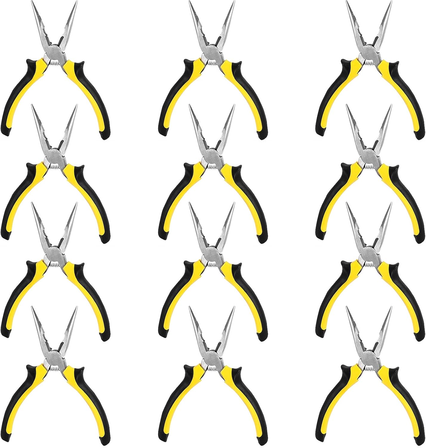 JOIKIT Paquete de 12 alicates profesionales de punta de aguja de 6 pulgadas con mango ergonómico de agarre antideslizante, alicates de punta larga
