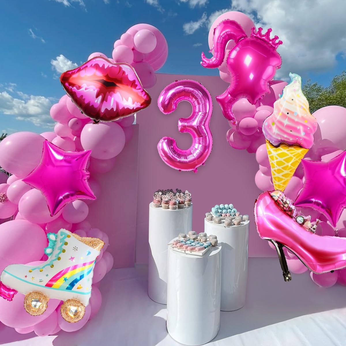 9 piezas de globos de color rosa intenso, decoraciones de cumpleaños para niñas y niñas, fiesta temática de princesa rosa, fiesta temática de baby
