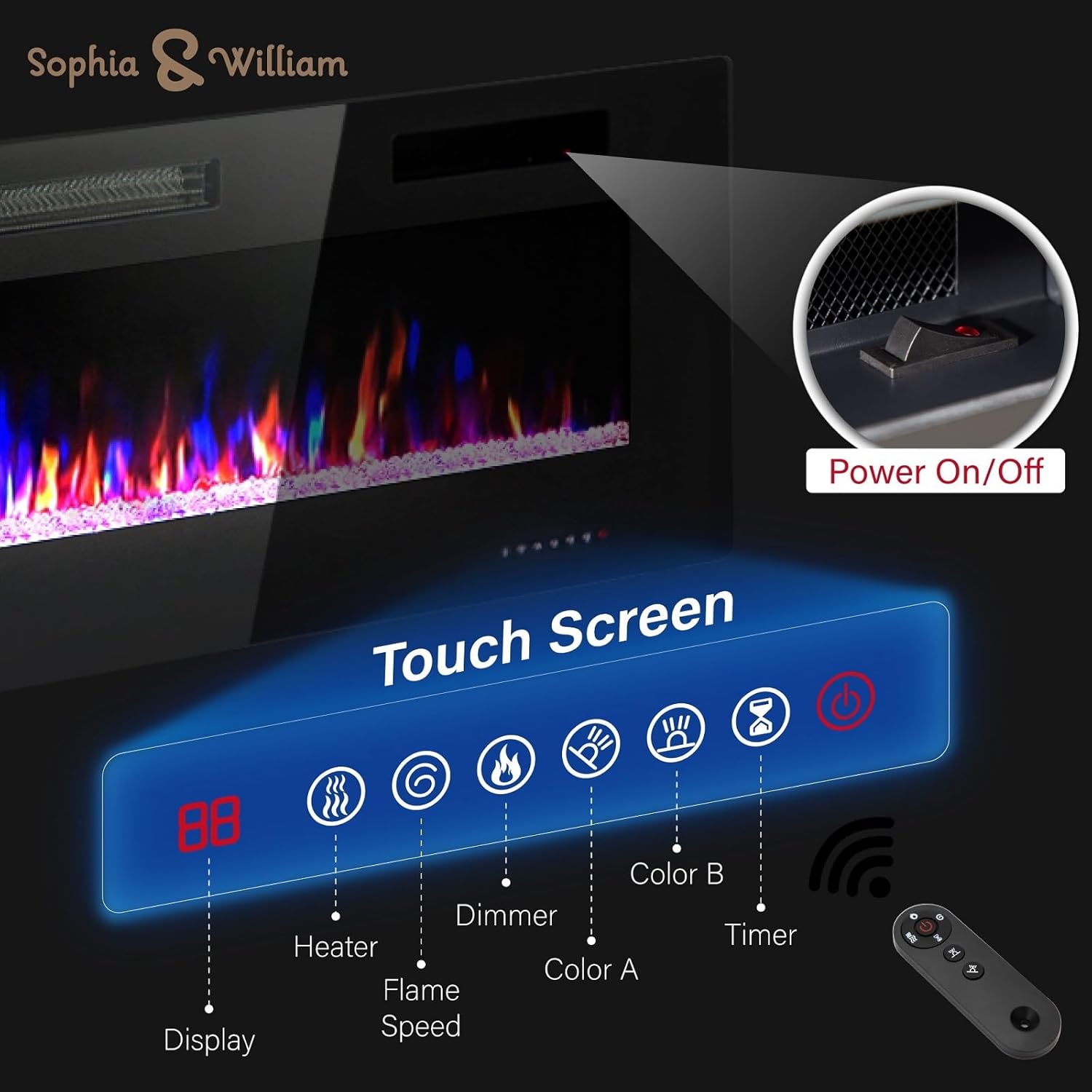 Sophia & William Chimenea eléctrica de 72 pulgadas montada en la pared y empotrada, calentador eléctrico ultrafino de 3.86 pulgadas con control