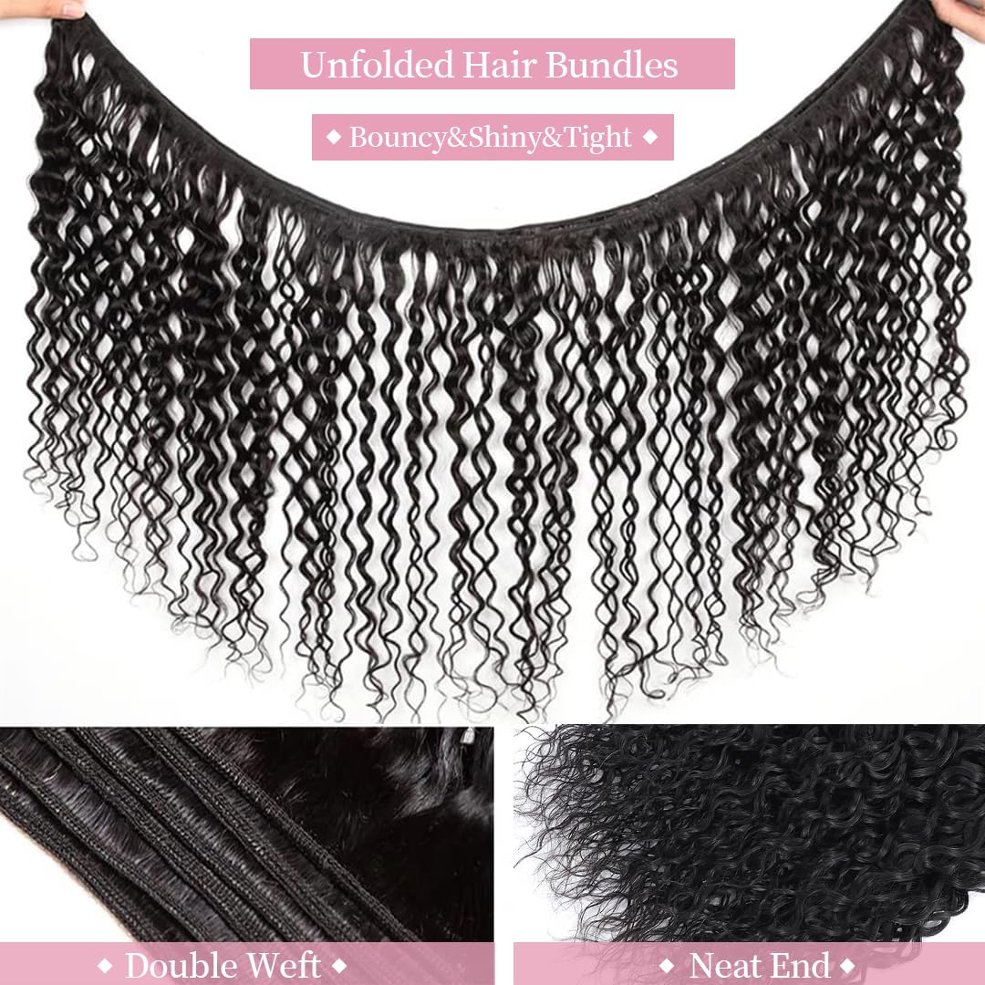 3 paquetes de cabello humano rizado, paquetes de cabello humano ondulado Jerry, paquetes de cabello humano virgen brasileño grado 10A, extensiones