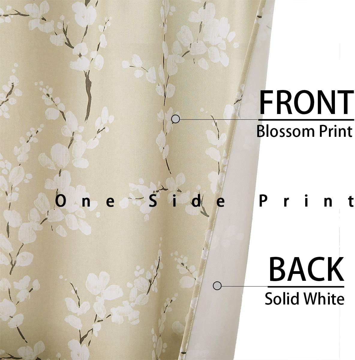 FMFUNCTEX Cortinas de cocina beige de 36 pulgadas de largo, estampado de flores blancas en lienzo, juegos de cortinas para ventanas pequeñas,