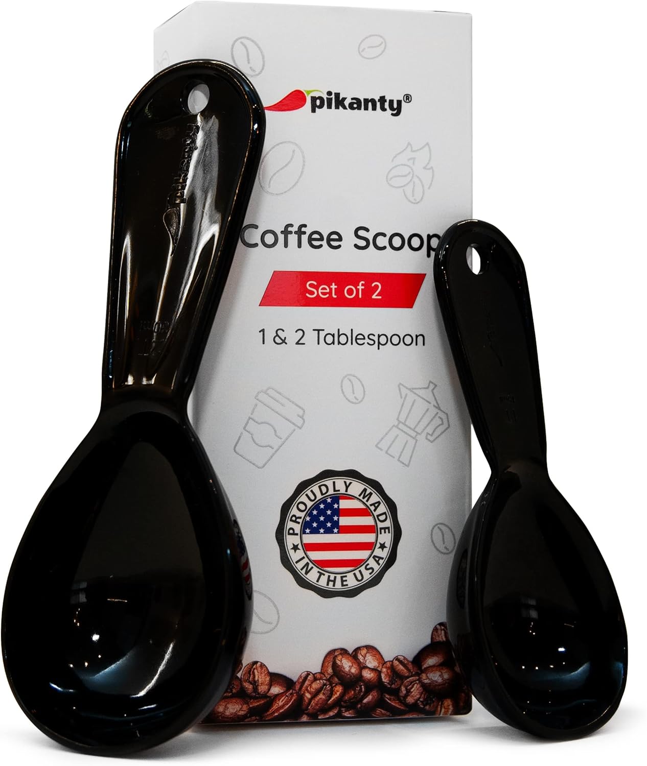 Juego de 2 cucharadas de plástico para café (0.5 fl oz y 1.0 fl oz), fabricadas en Estados Unidos (negro)