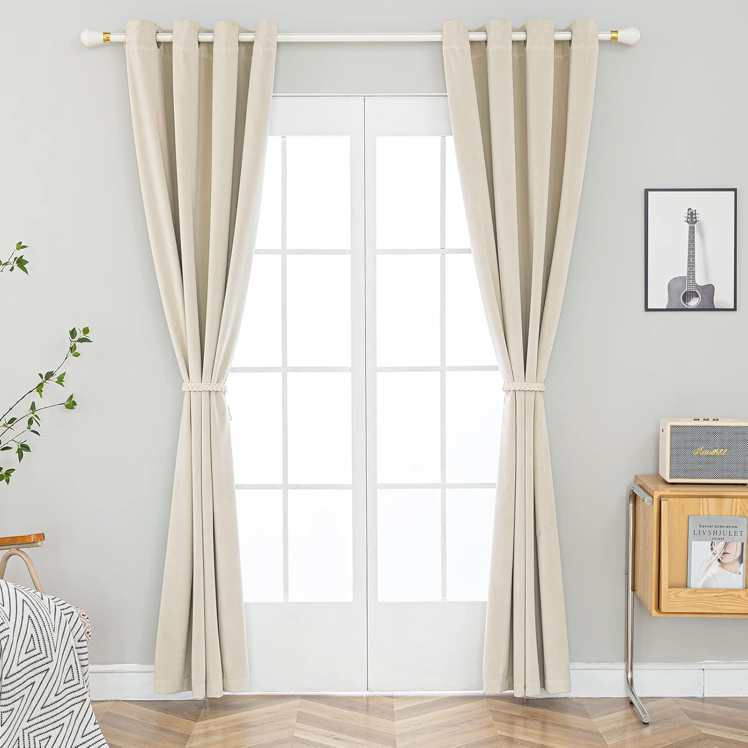 PLEASANT BOULEVARD Cortinas de terciopelo 2 paneles Cortinas opacas pesadas con ojales, cortinas de oscurecimiento con aislamiento térmico para sala