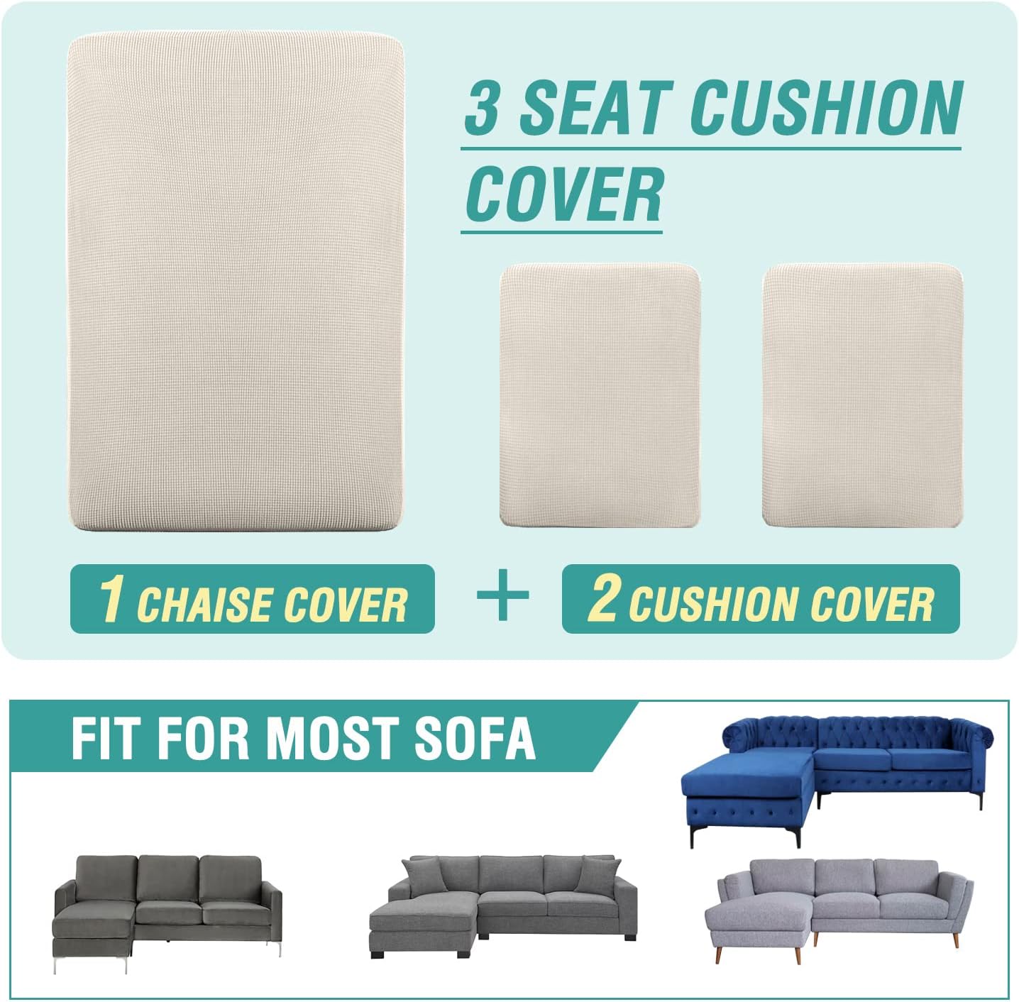 Elehealthy Funda de sofá seccional de 3 piezas para sofá seccional en forma de L, protector elástico de muebles para sofá seccional izquierdo o