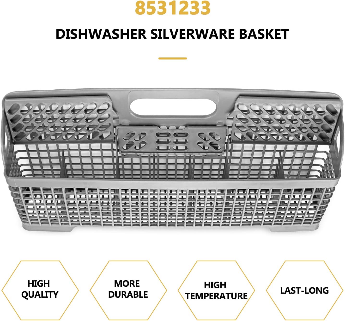 8531233 WP8562043 Reemplazo de la cesta de cubiertos para lavavajillas con mango reemplaza Whirlpool 8531288 W10190415 AP6012898 PS11746119 por