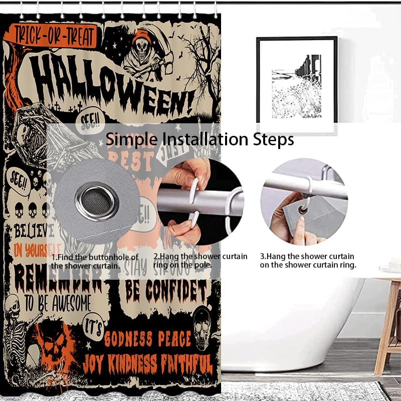 Lofaris Cortina de ducha de Halloween para baño, espeluznante truco o truco espeluznante, cortina de ducha espeluznante, calavera gótica, creer en