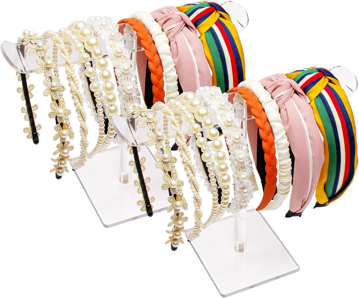 Bigfety Soporte para diadema de acrílico, paquete de 2 soportes organizadores transparentes para la cabeza, almacenamiento de accesorios para el