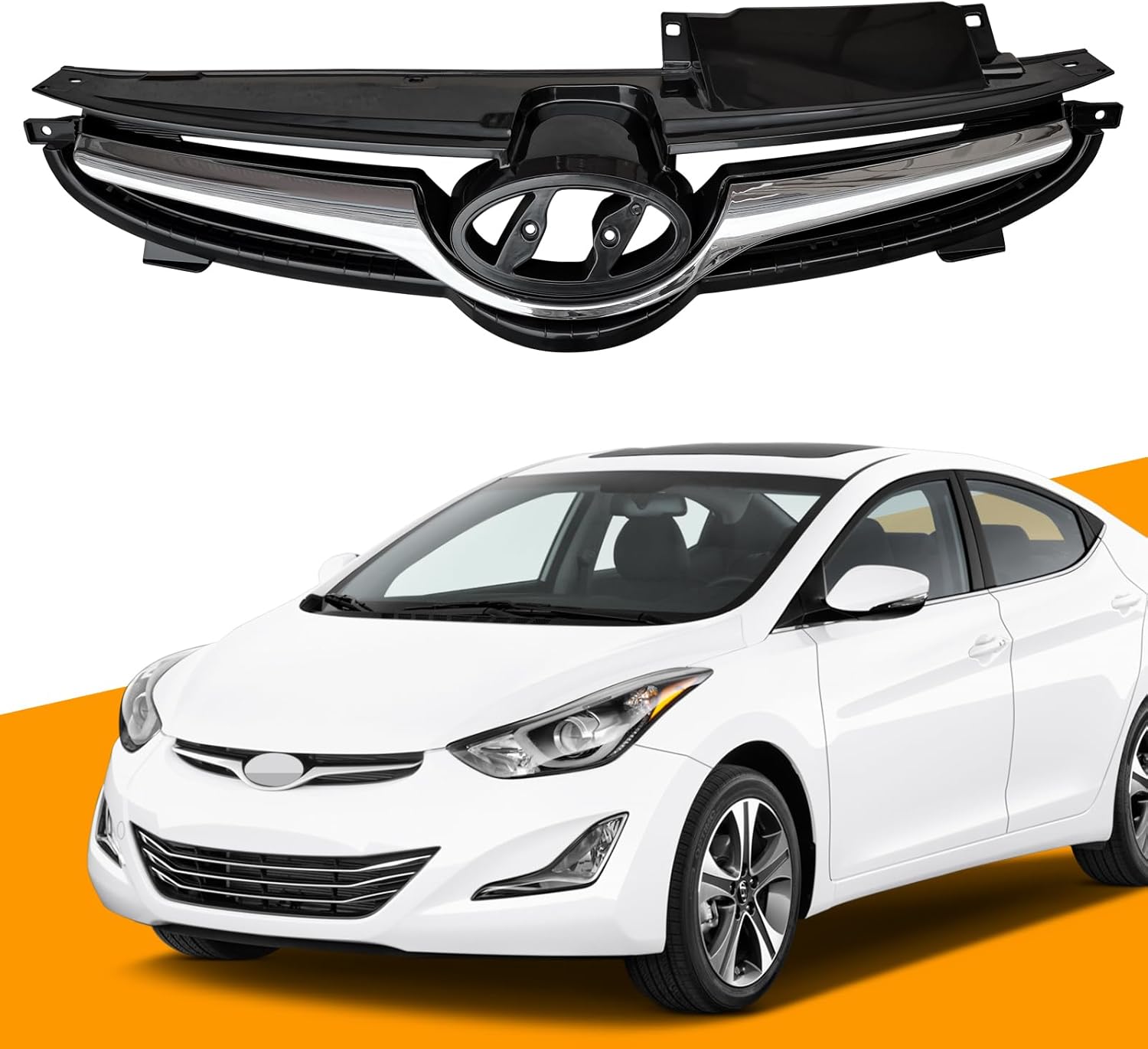 YLT AUTO Cubierta de parachoques delantero de repuesto para rejilla superior, entrada de aire delantera con moldura cromada para Hyundai Elantra