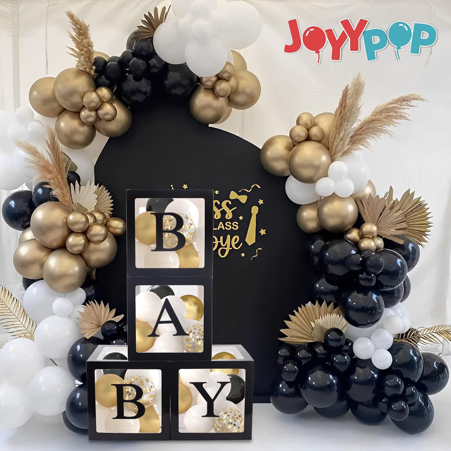 Cajas de bebé con letras para baby shower, 4 cajas de globos transparentes con 16 letras para cumpleaños de niños y niñas, decoraciones de