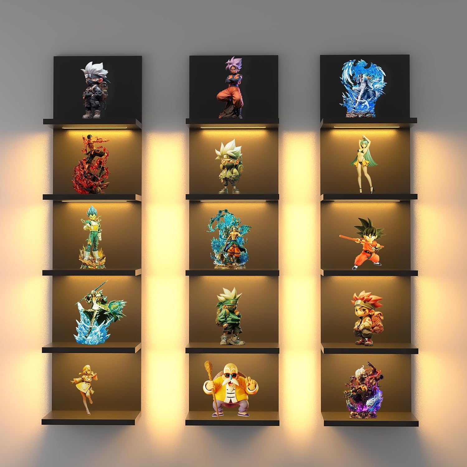 Estantes de pared de 5 niveles con luz LED, estante de columna vertical, almacenamiento flotante, organizador de decoración del hogar, estante de
