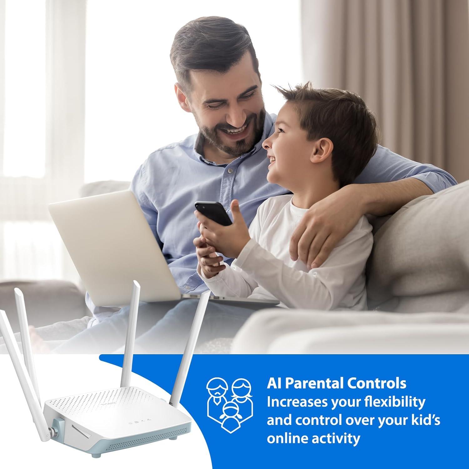 D-Link R12, Eagle Pro Ai Smart WiFi Internet Router (AC1200) – Banda dual Gigabit Ethernet de alta potencia, controles parentales mejorados,