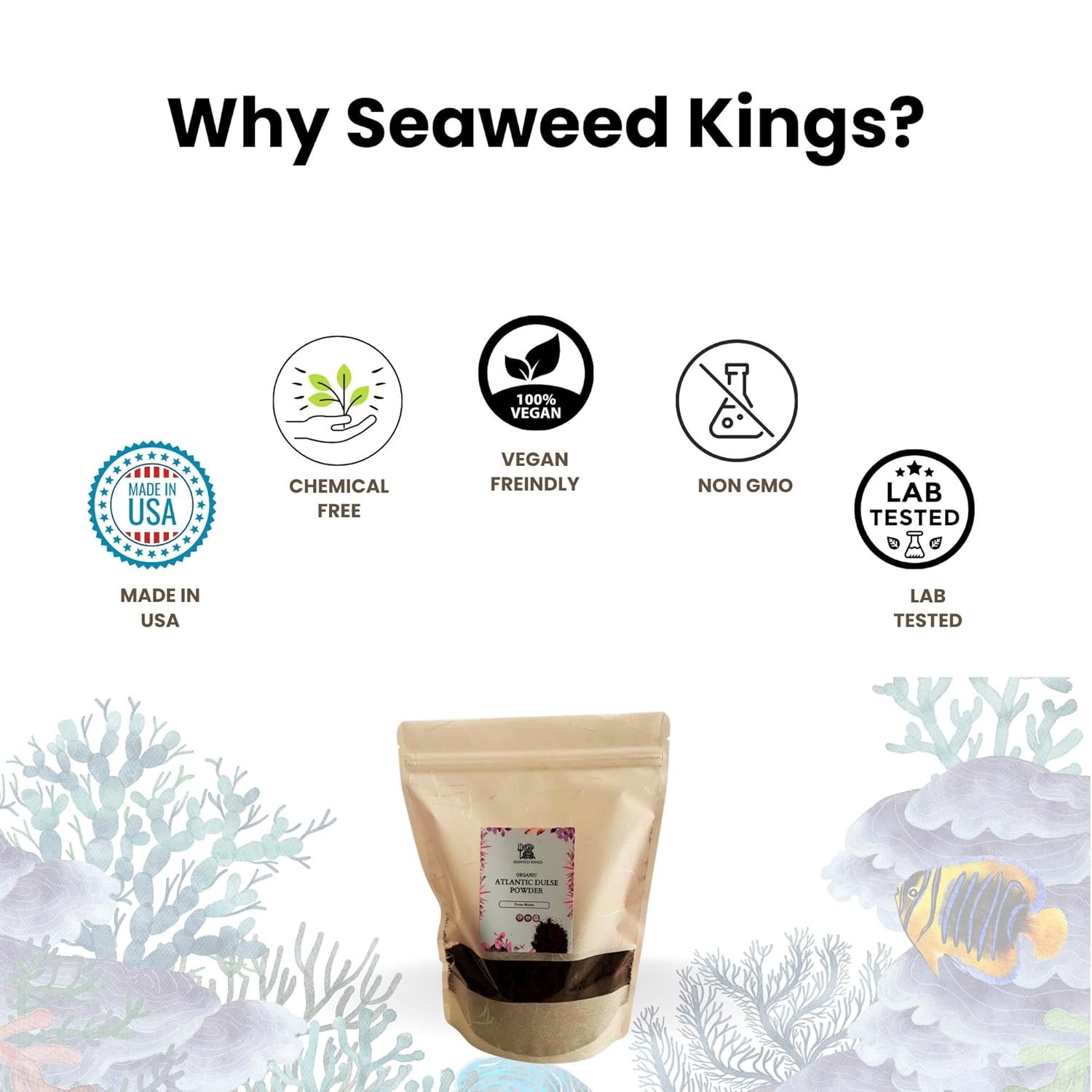 Seaweed Kings Dulse Powder – Algas marinas crudas del Atlántico, mini copos, perfectas para aperitivos, condimentos, sopas y ensaladas, 100% puras y