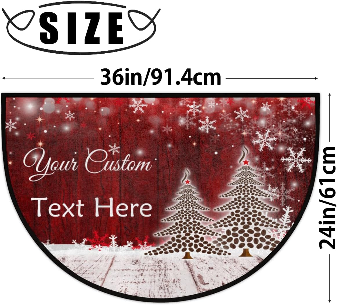 FZDXZJJ Tapete de Navidad medio redondo personalizado, diseño de árbol de café, tapete de bienvenida para puerta delantera, para exteriores,