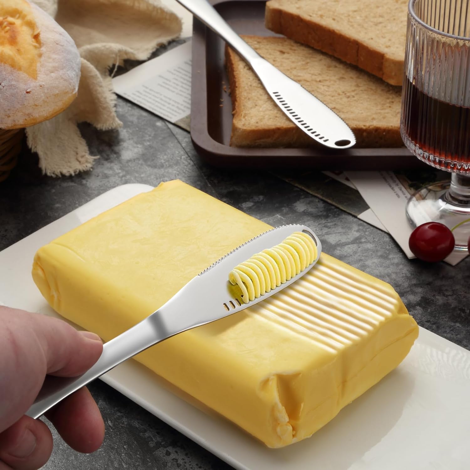 Juego de 6 cuchillos de mantequilla plateados, esparcidor de cuchillos de mantequilla altamente pulido, cuchillo esparcidor de acero inoxidable,