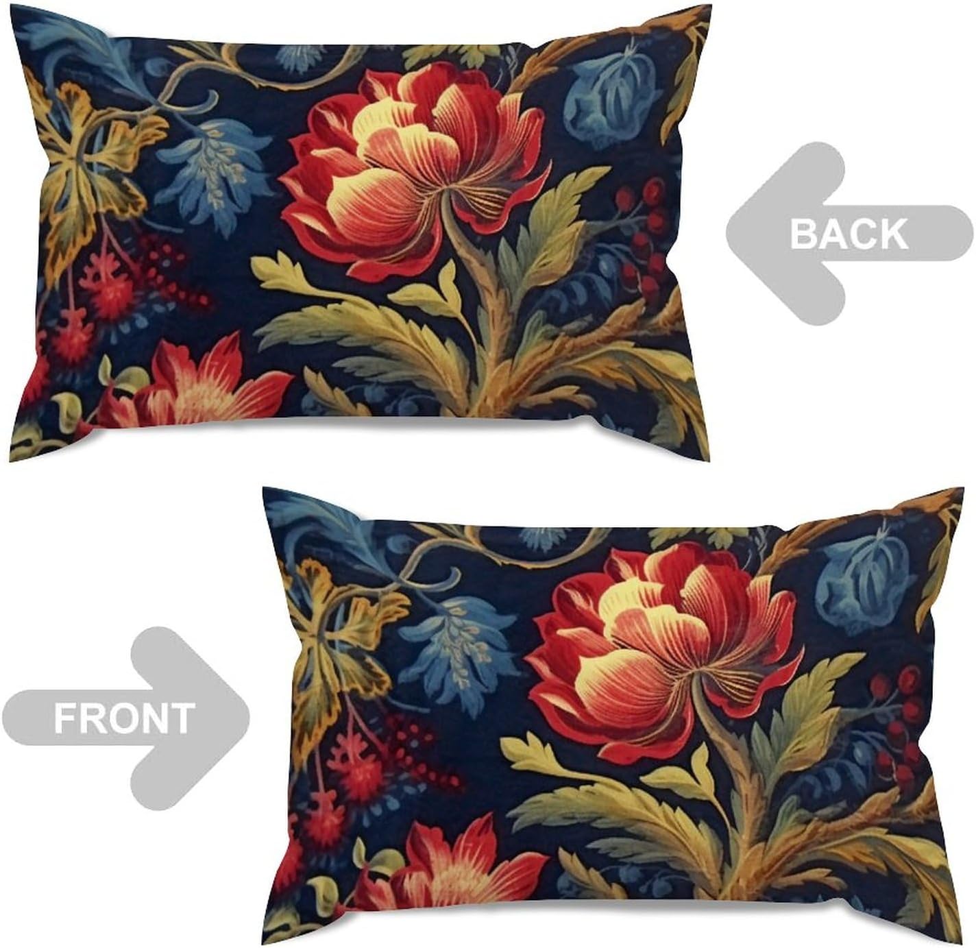 ArogGeld Fundas de cojín lumbares estilo chinoiserie, almohadas florales azul marino y rojo, botánico, borgoña, dorado, verde oliva, para