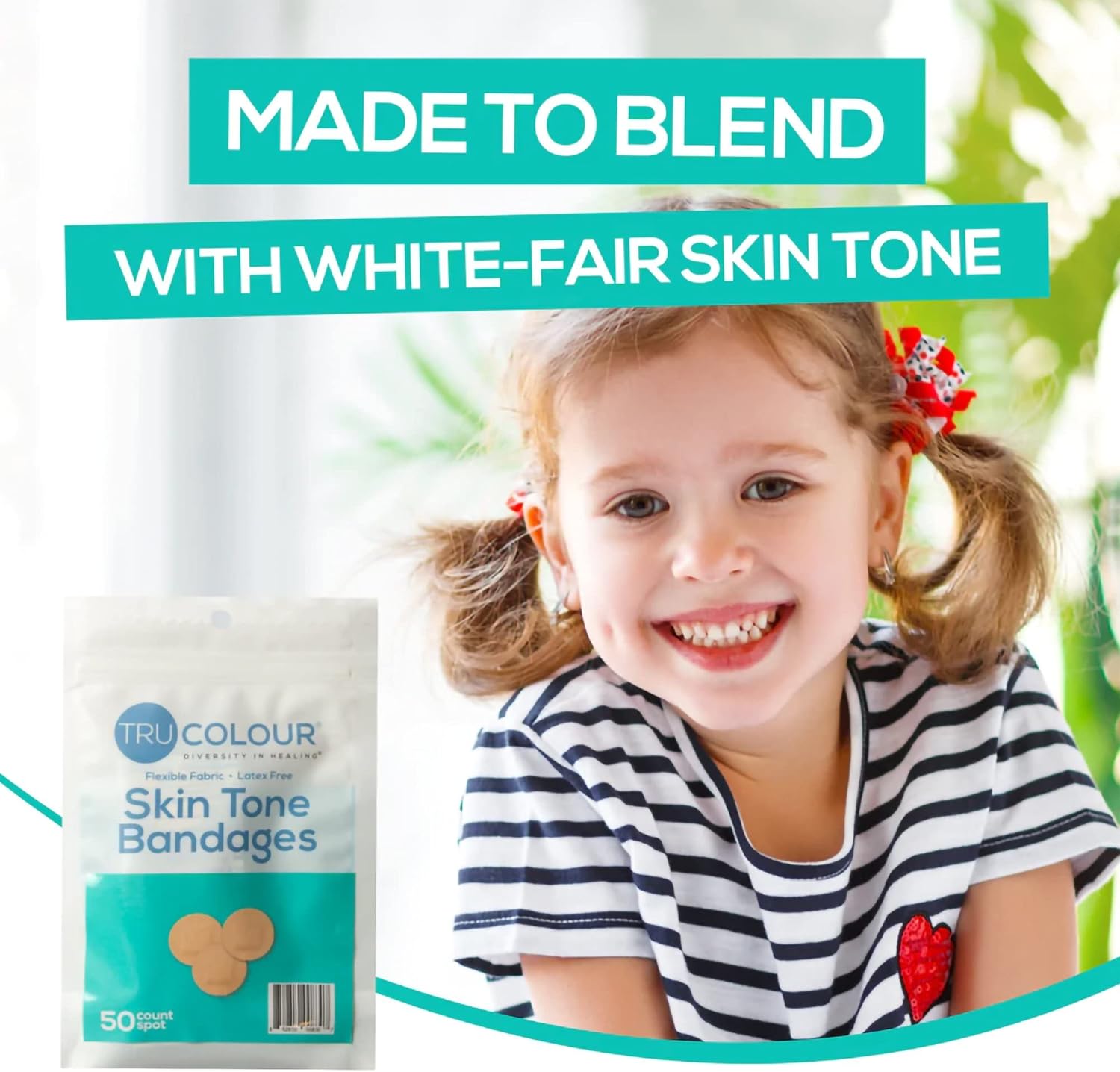 Tru Colour – Vendajes puntuales, vendajes adhesivos de tela flexible, tono de piel beige, bolsa aguamarina, 50 unidades