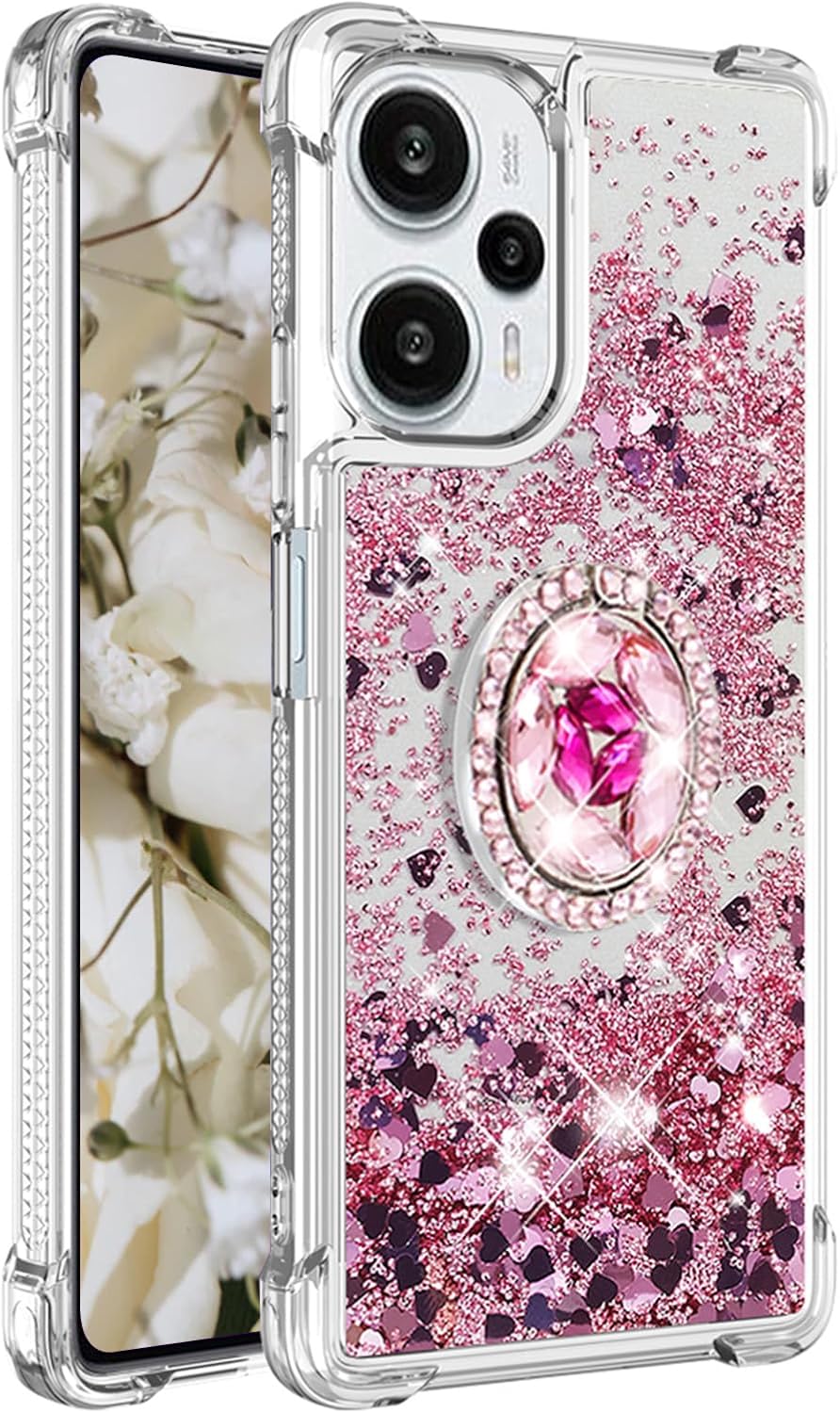 Funda con purpurina para Xiaomi Poco F5 para mujeres y niñas, cubierta líquida de TPU suave TPU con anillo de diamantes brillantes para Xiaomi Poco