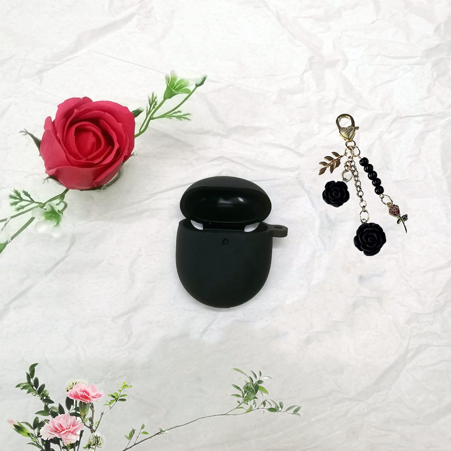 Funda para Google Pixel Buds Pro con llavero, bonita funda de silicona para Pixel Buds Pro, funda de carga protectora con mosquetón de flores,