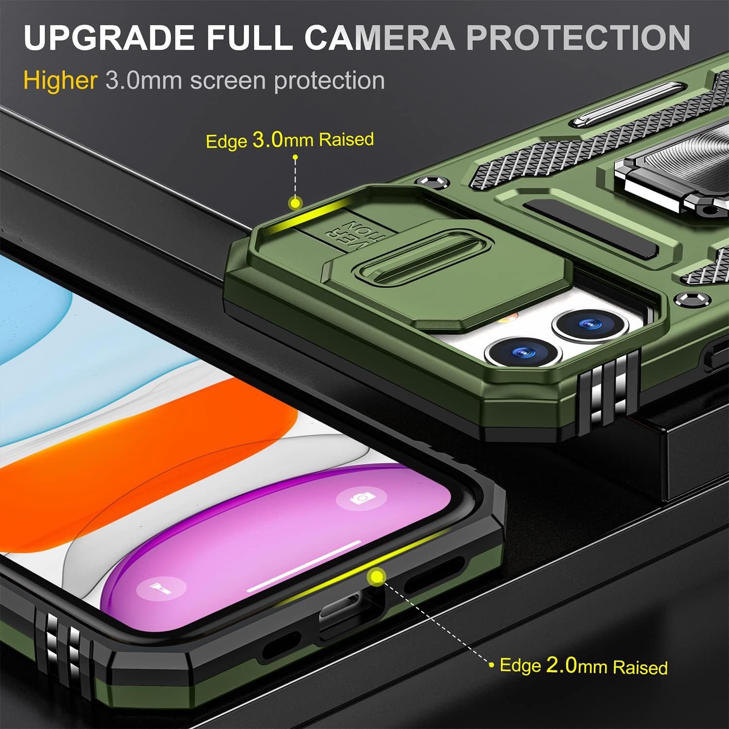 PASNEW Funda para iPhone 11 con protección de lente, rotación de 360, anillo manético, cubierta de cámara militar, cuerpo completo, a prueba de