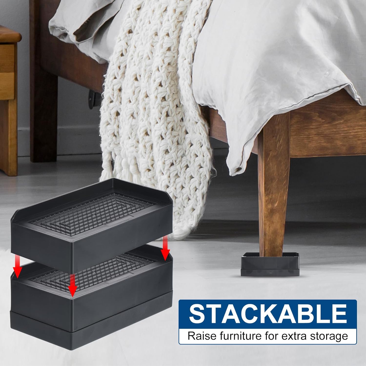 uxcell Elevadores de muebles de 4.3 pulgadas, 4 elevadores de cama rectangulares ajustables para extensor para cama, escritorio, sofá, mesa, soporte