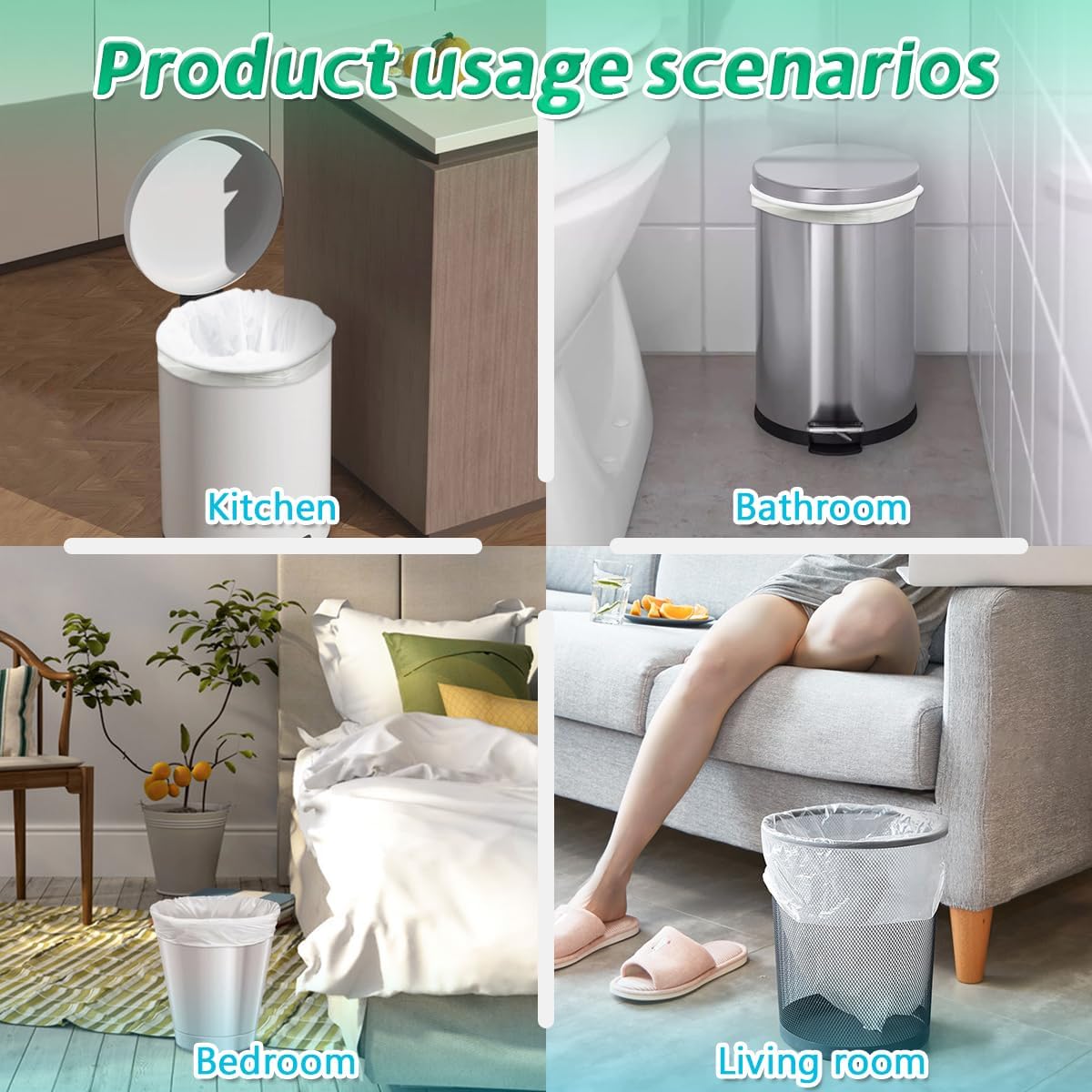 Bolsas de basura blancas para baño de 4 galones, 60 bolsas de basura pequeñas, 15 litros, 17.3 pulgadas x 19.6 pulgadas