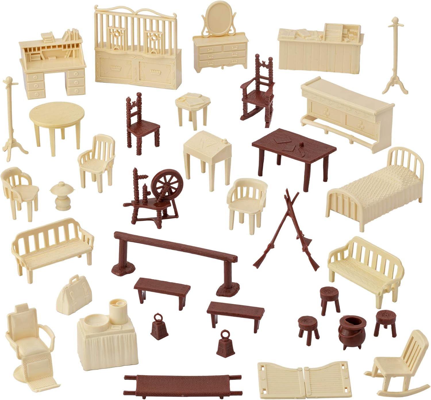 BMC Classic Marx – Muebles antiguos  40 piezas de accesorios de plástico para casa de muñecas