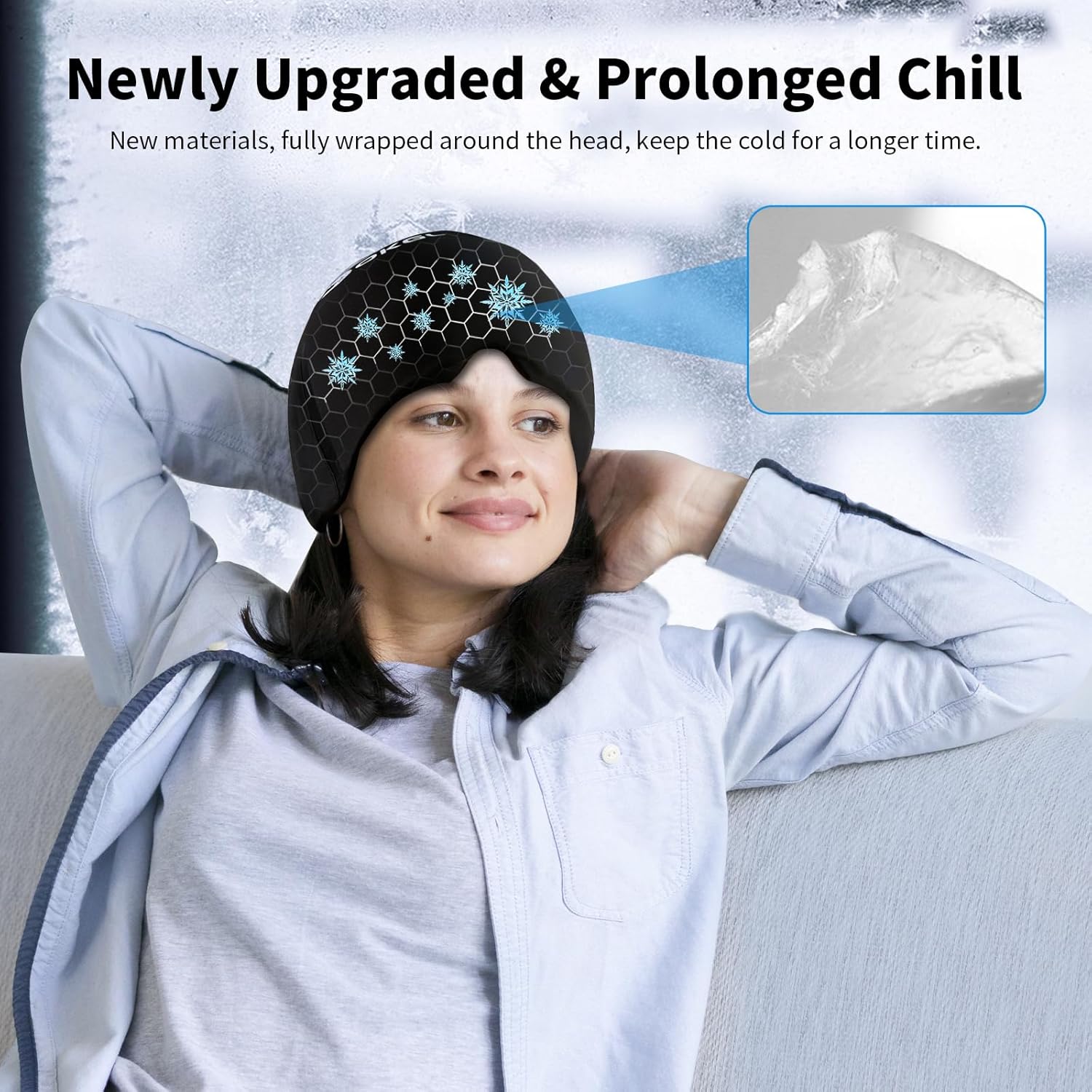 OKGL Gorra de alivio de migraña de 32.0 F, gorra de alivio de dolor de cabeza de gel frío, gorra de resaca, sombrero de terapia de calor y frío,