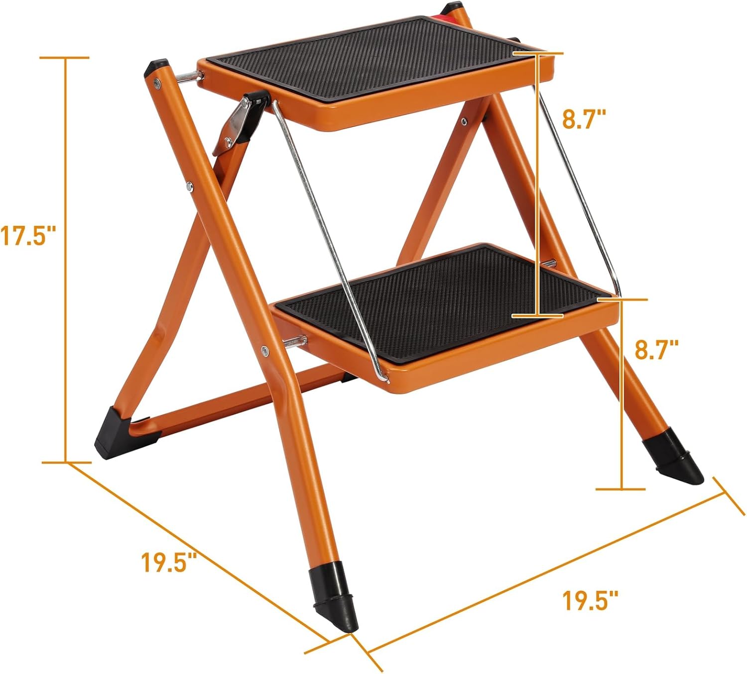 Taburete de 2 escalones, ligero, portátil, plegable, plegable, pequeña escalera de metal con pedal ancho antideslizante, resistente con capacidad de