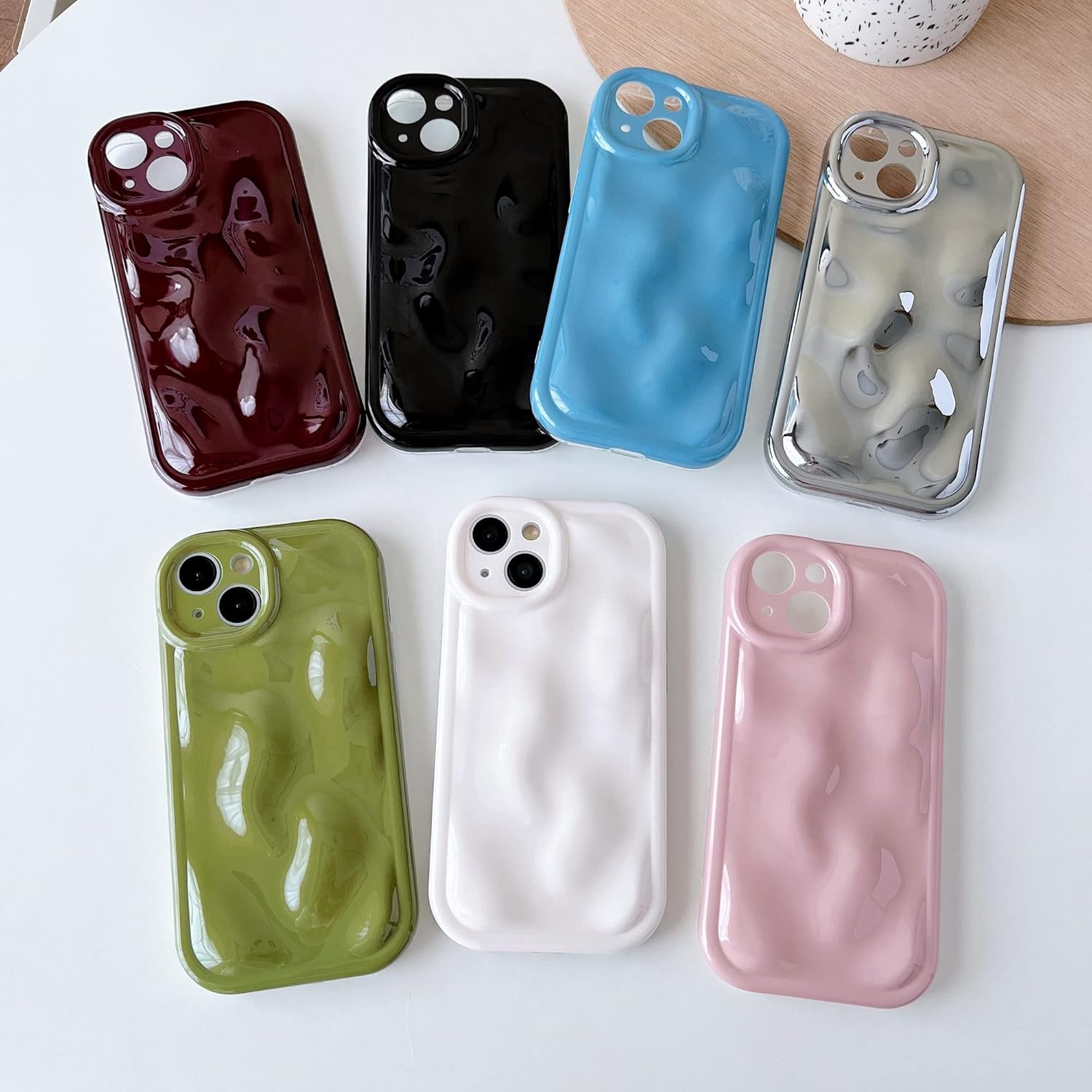 Caseative Lindo patrón de burbujas de meteorito ondulado de agua, chapado en cromo, galvanizado, protección suave para la lente de la cámara,