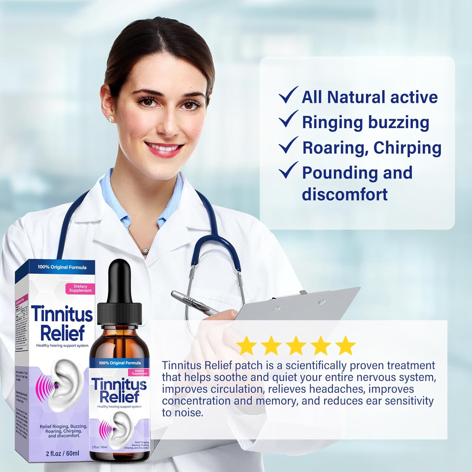 Alivio de tinnitus para oídos zumbidos, fórmula herbaria natural, gotas de alivio para el oído, aceite de tinnitus alivia eficazmente el dolor de