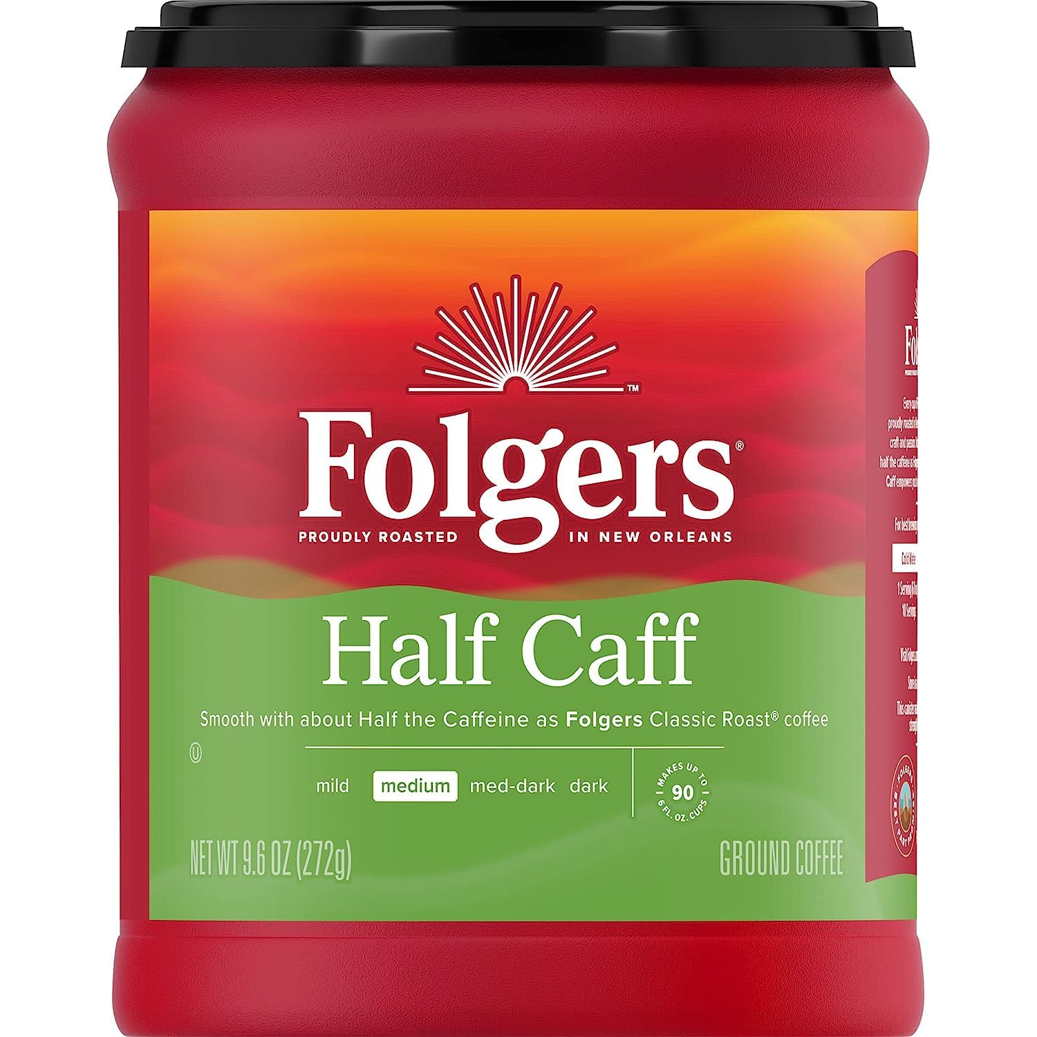 Folgers Café molido Half Caff, tostado medio, 9.6 onzas