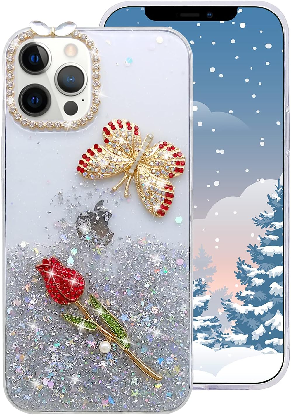 Guppy Compatible con iPhone 13 Pro Max Bling Diamond Case para mujeres y niñas, funda protectora suave y delgada de 6.7 pulgadas con lentejuelas