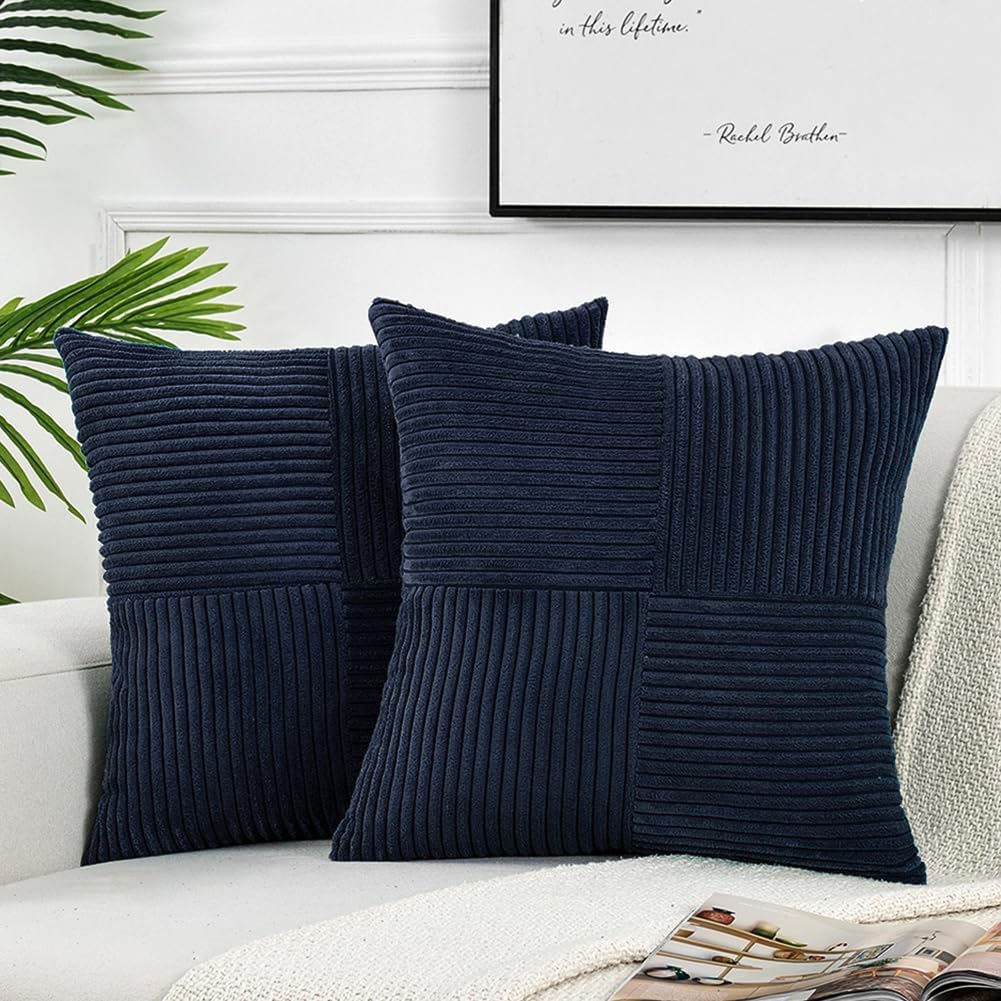 Fancy Homi Paquete de 2 fundas de almohada decorativas color azul marino de 20 x 20 pulgadas para sala de estar, sofá, cama, sofá, rústico, estilo