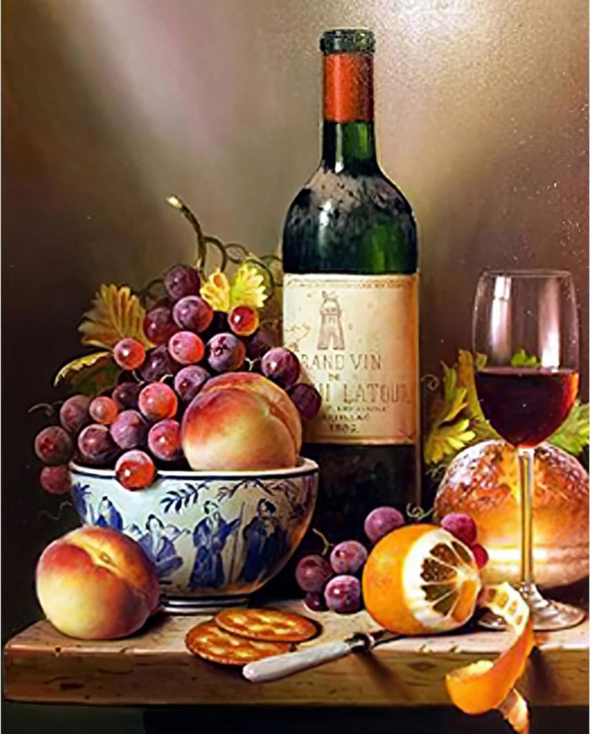 Tucocoo Pintura por números para adultos, pintura al óleo digital de frutas de vino, pintura al óleo digital, kits de pintura de frutas, vino, arte