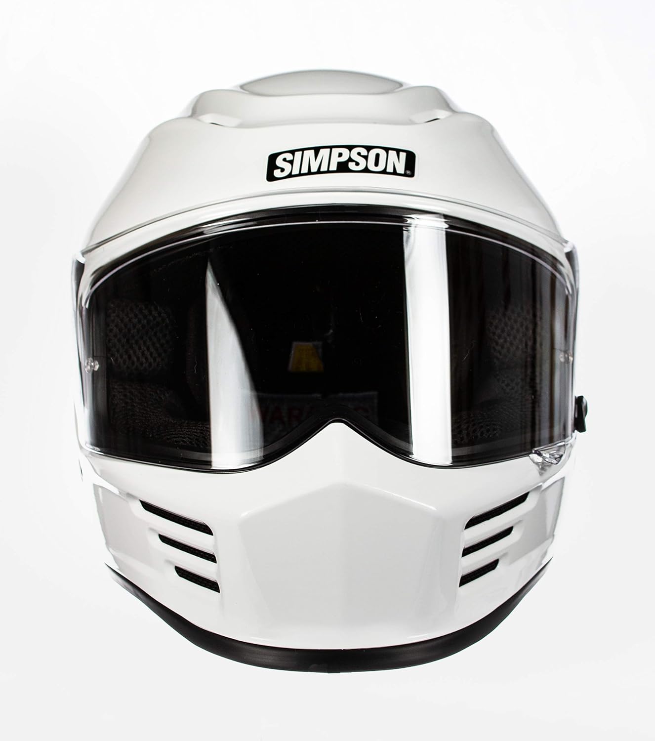 Simpson SPBM1 Speed Bandit – Casco de motocicleta de cara completa, tamaño mediano, blanco, protector transparente incluido, protector de espejo que