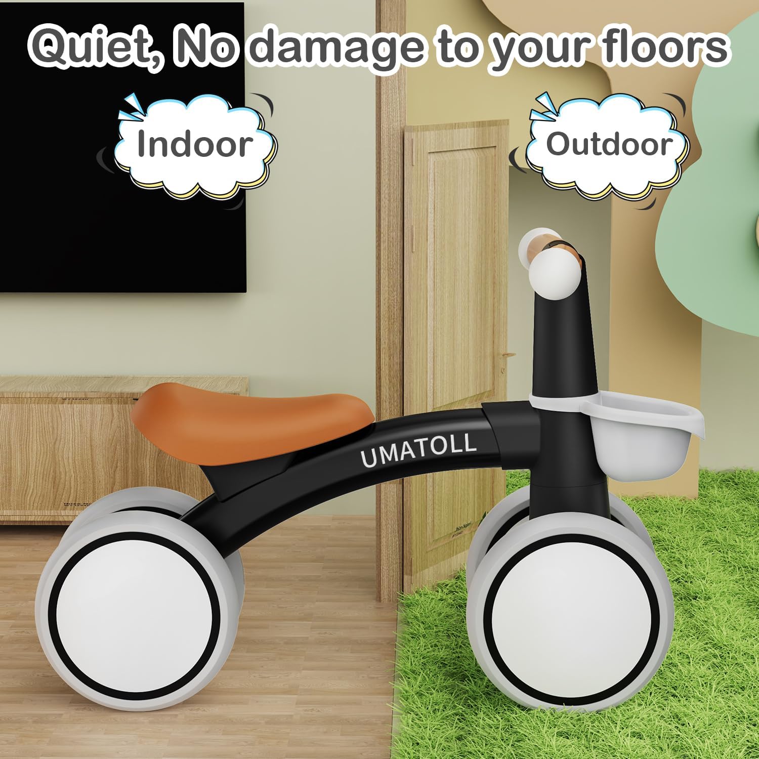 Umatoll Bicicleta de equilibrio de bebé para niños de 1 año, bicicleta de equilibrio para niños de 12 a 24 meses con canasta extraíble, asiento