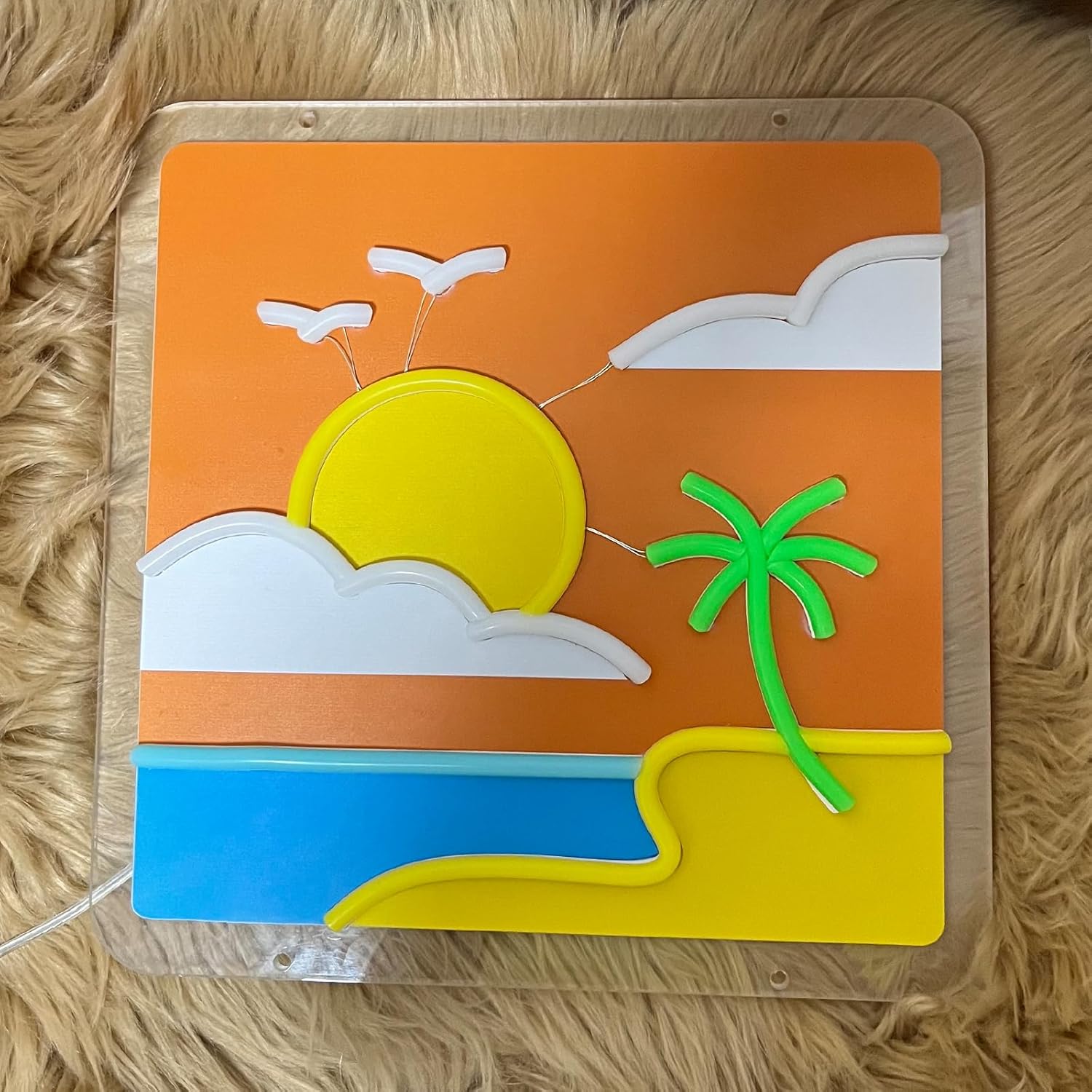 Letrero de neón LED, con impresión UV, puesta de sol y playa, luz de neón acrílica de 15.8 pulgadas para decoración de pared, brillo ajustable,