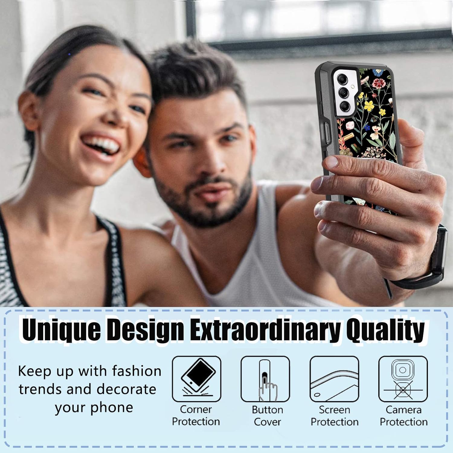 OTTARTAKS Funda compatible con Samsung Galaxy A14 5G con protector de pantalla resistente a prueba de golpes bonita funda protectora floral para