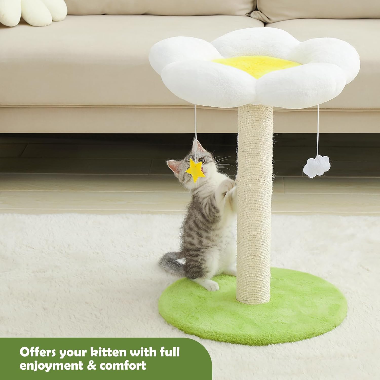 Hovicaed Lindo poste rascador para gatos, árbol de flores para gatos de interior, rascador de gatos con cama, postes de sisal para rascar, cama para