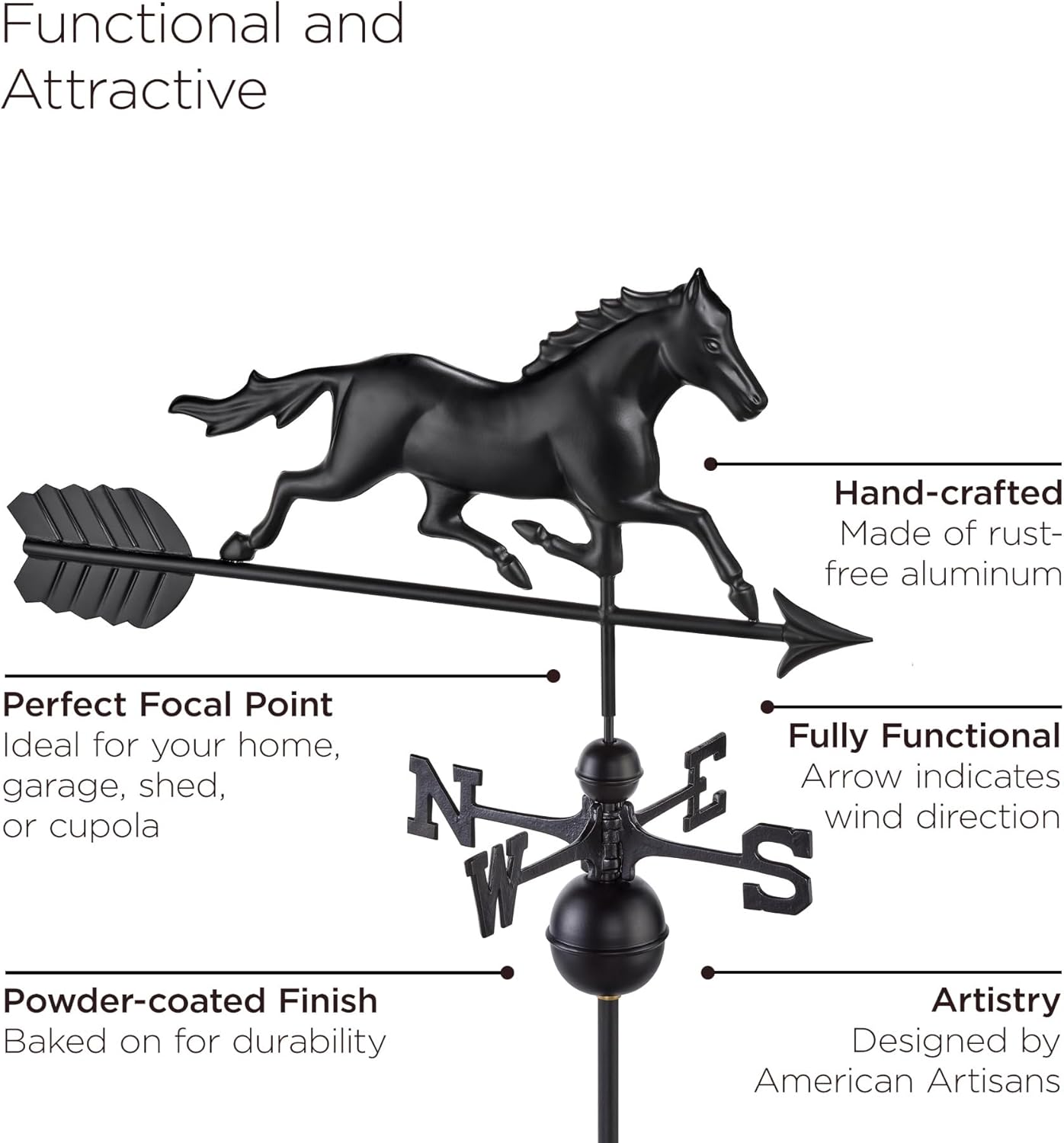 Modern Farmhouse-Inspired Trotting Horse Veleta de tamaño estándarmatrimonial – Acabado negro por Good Directions