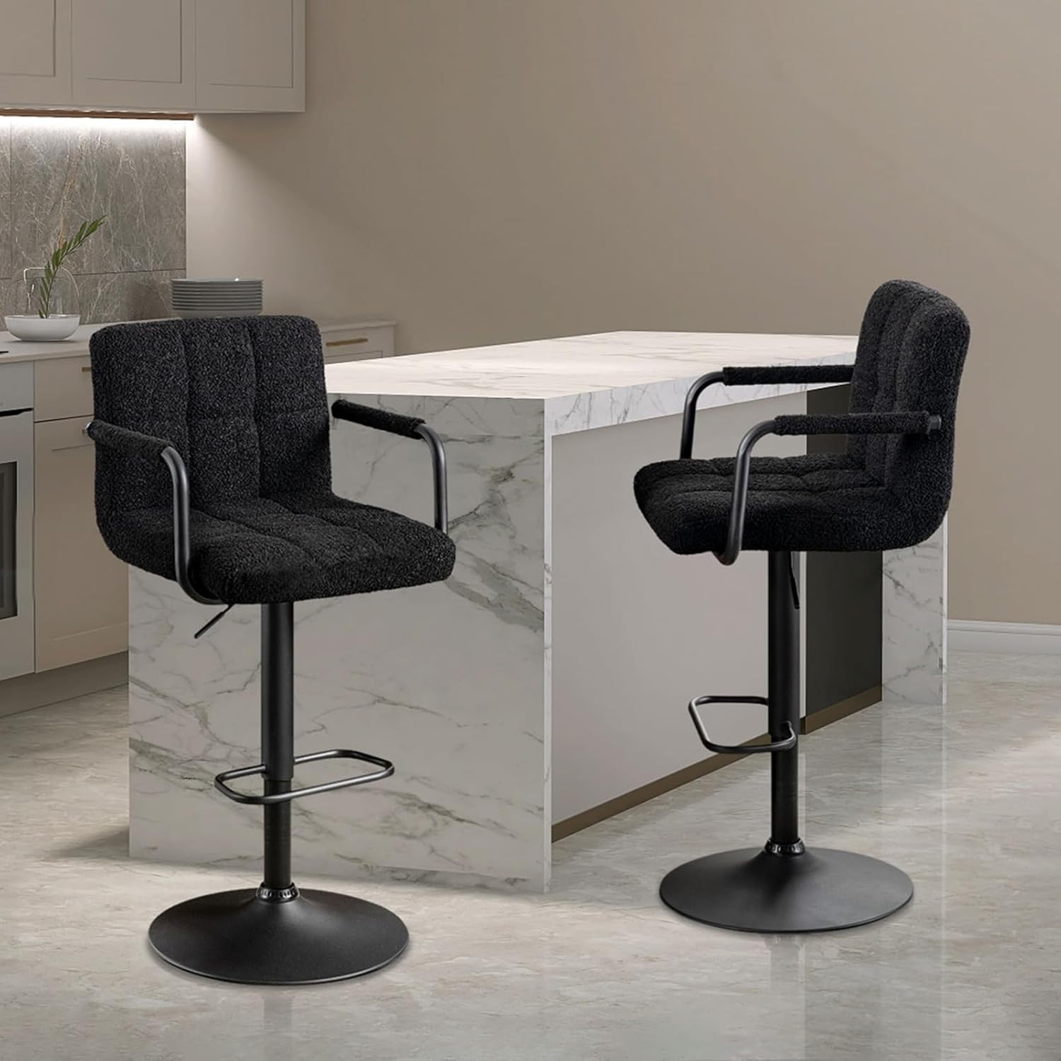 Furnimart Taburete de bar tapizado de sherpa artificial de 30 pulgadas, taburetes de bar ajustables, taburetes de bar giratorios de diseño moderno,