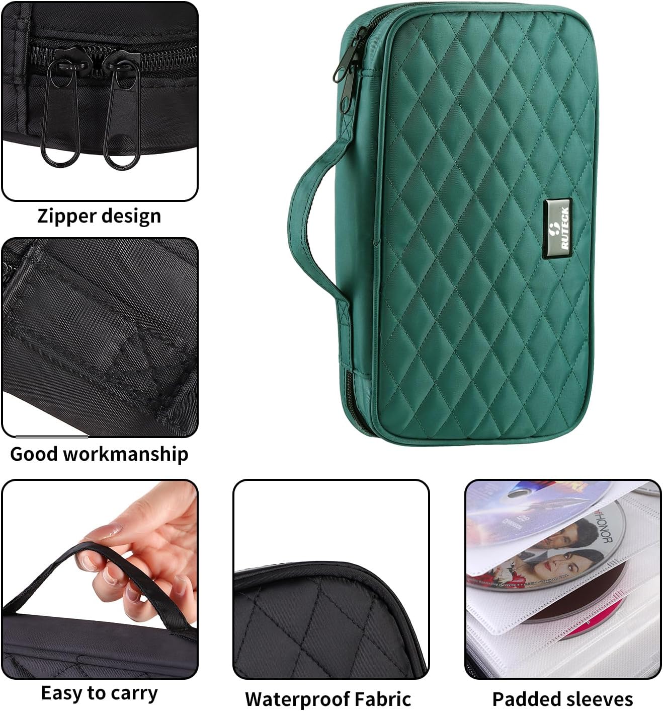 RUTECK Estuche para CD y DVD, estuche de almacenamiento de DVD, organizador de CD para coche, funda de DVD, carteras de CD, carpeta de videojuegos