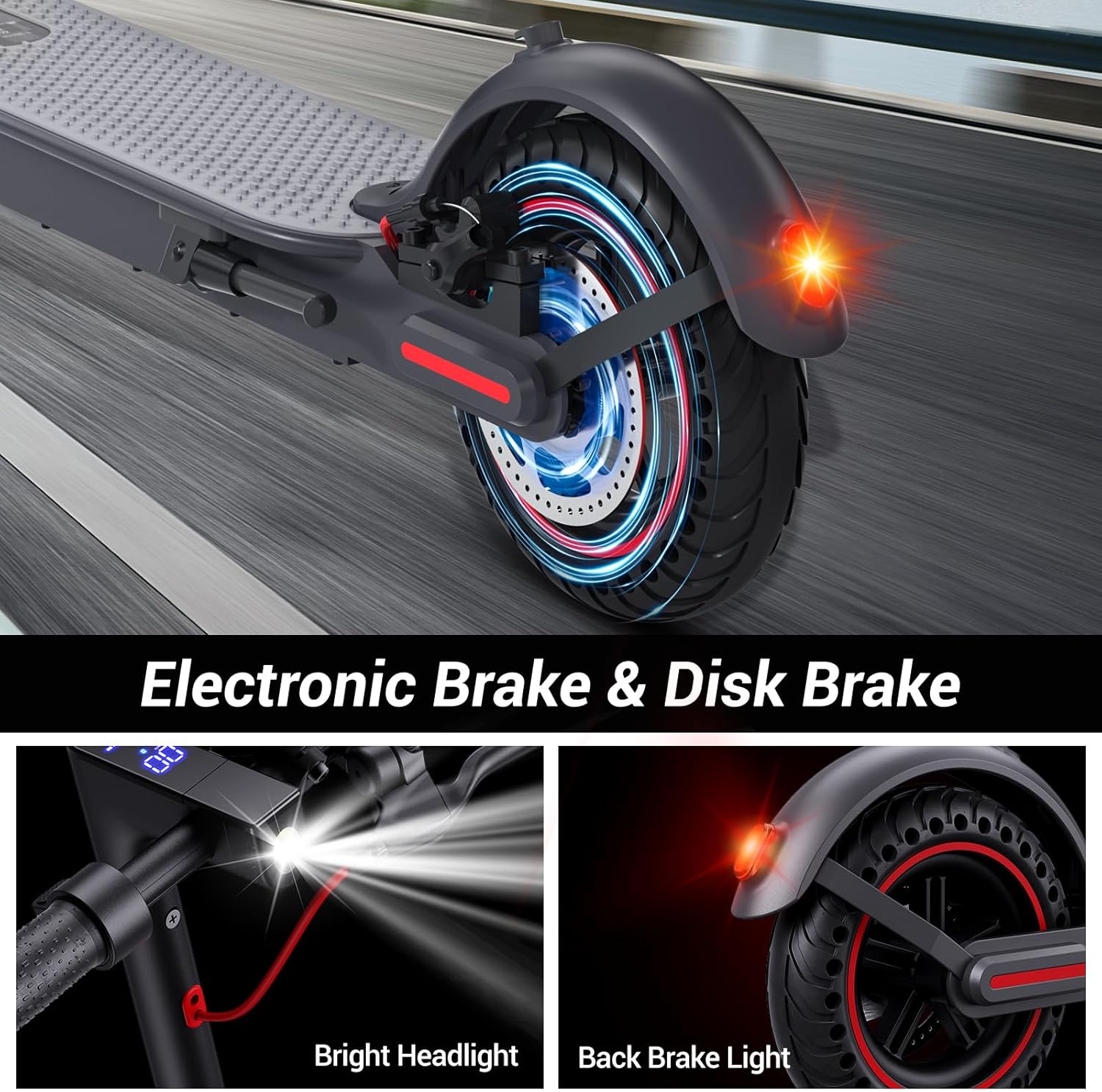 Electric Scooter Adults Teens, 500W Peak Motor, 20 Miles Range, 15.5Mph eScooter, 8.5″ Tires, Dual Braking System, Portable Folding Commuting
